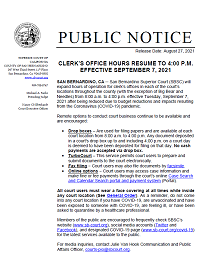 Clerk's Office Hours Resume to 4 p.m. Effective September 7, 2021